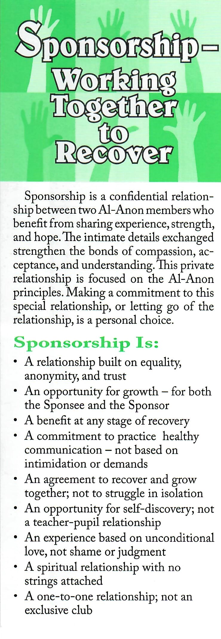 Sponsorship – Working Together to Recover Bookmark M-78